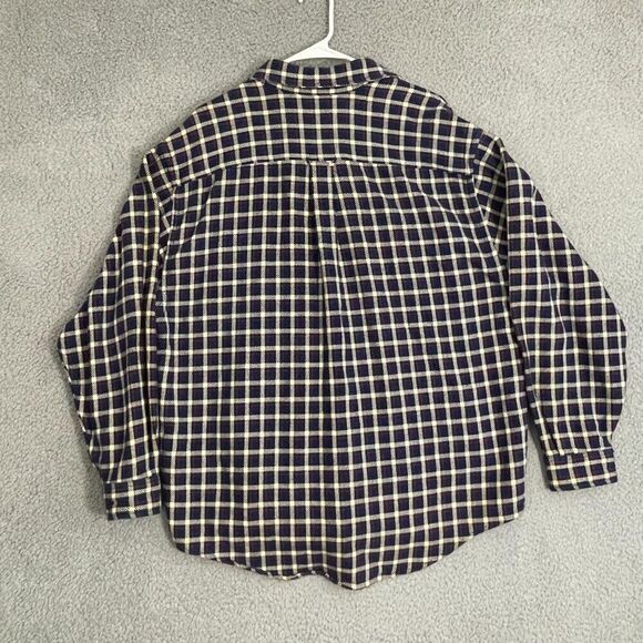 VTG Eddie Bauer shacket Men L Navy Plaid Outdoor Heavy Button Front Flannel - Picture 5 of 9